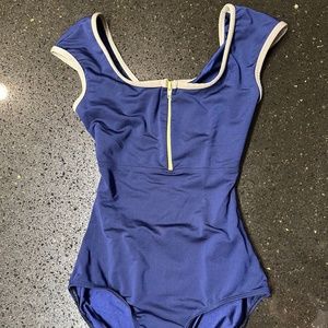 Mariia Blue Leotard  w/ Green Front Zipper